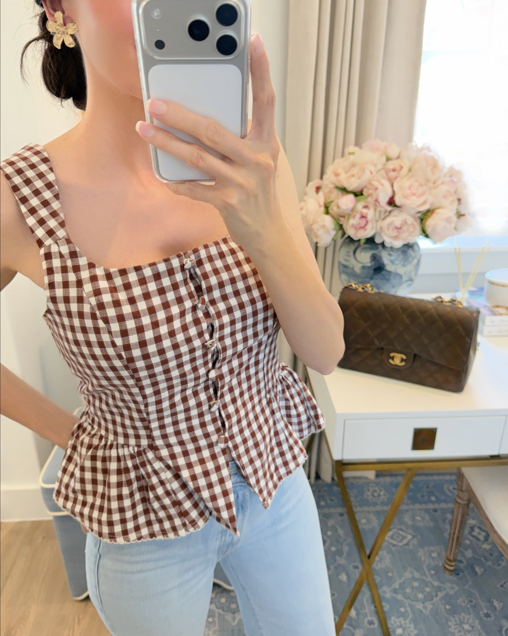 Target brown gingham top and shorts 🤎 mother denim, mother jeans, #targetstyle #tsrget spring outfit 2026 