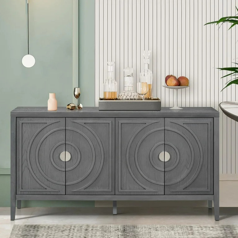 Accent Cabinet with 4 Circular Groove Doors, TUANLUO Storage Cabinet, Retro Buffet Sideboard with... | Walmart (US)
