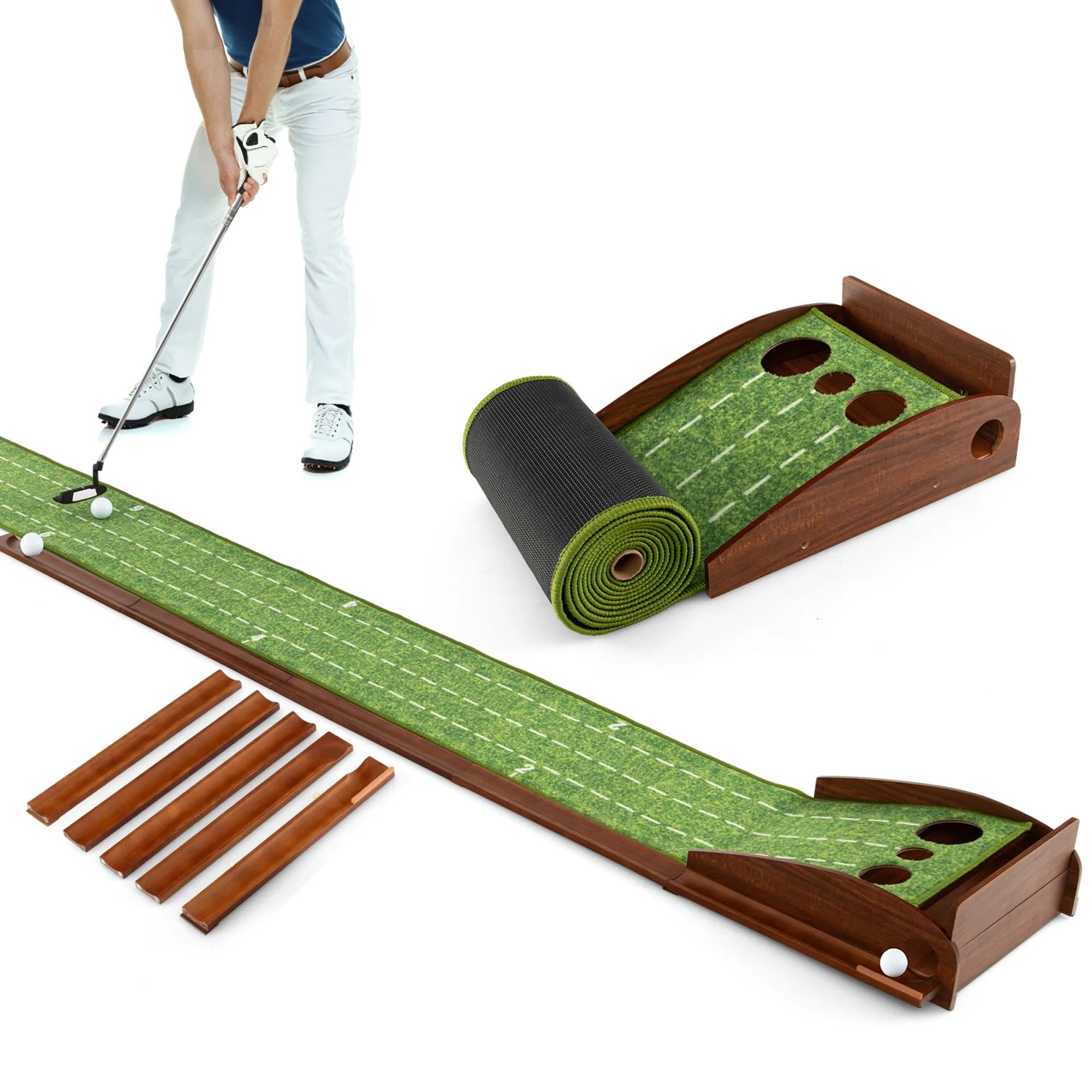 Costway Putting Green Practice Golf Putting Mat with Auto Ball Return and 3 Hole Sizes | Walmart (US)