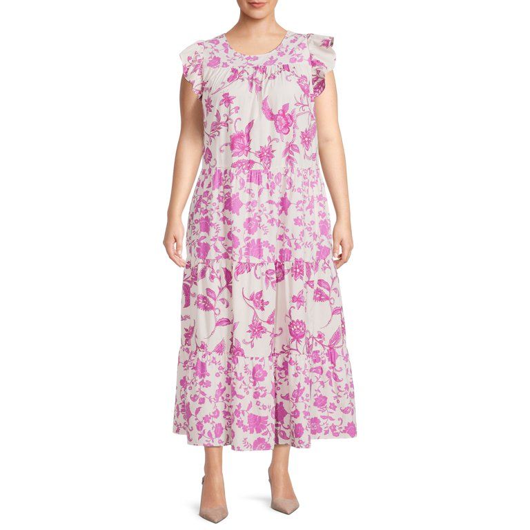 The Get Women’s Flowy Maxi Dress with Flutter Sleeves - Walmart.com | Walmart (US)
