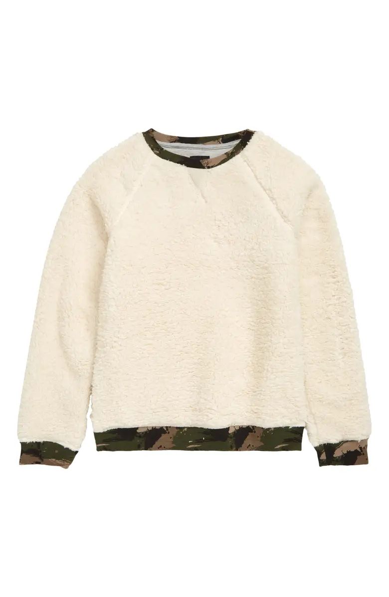 Kids' Camo Trim High Pile Fleece Pullover Sweatshirt | Nordstrom