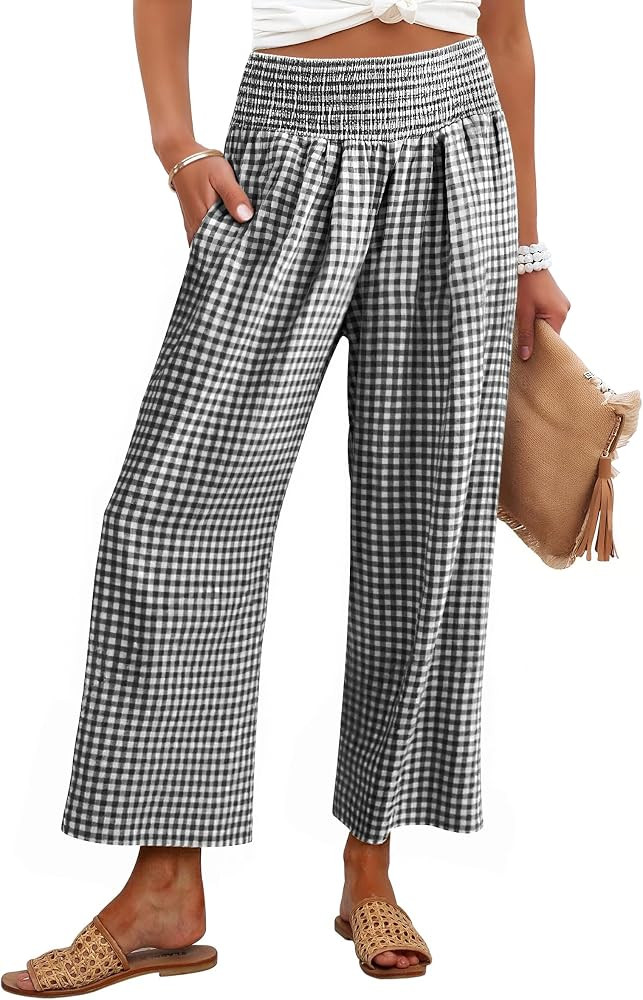 ANRABESS Womens Striped Gingham Palazzo Pants | Amazon (US)