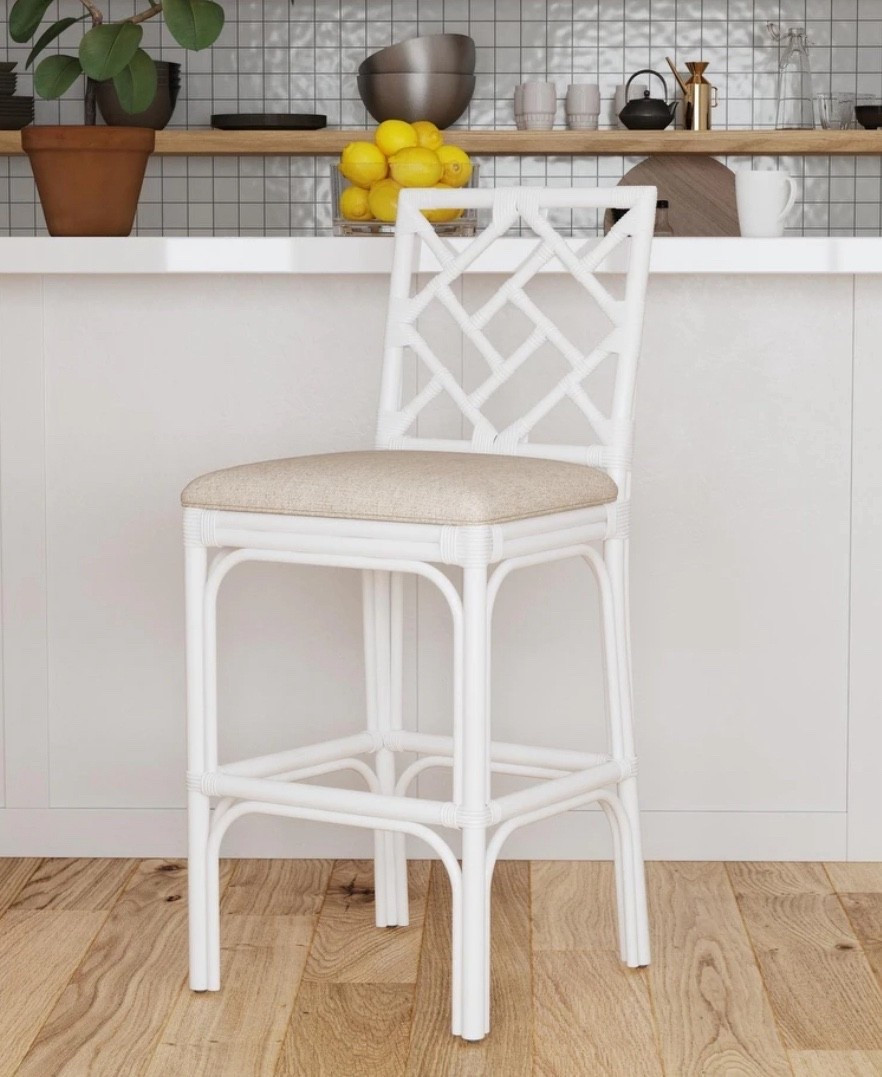 Natural Rattan Handmade Chippendale Single Cushioned Bar Stool by East at Main - Blue - Counter Height

#LTKSaleAlert #LTKHome #LTKStyleTip