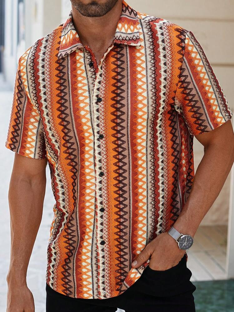 TrendsManfinity RSRT Men's Textured Jacquard Fabric Colorful Casual Shirt ,Men's Vacation Casual ... | SHEIN