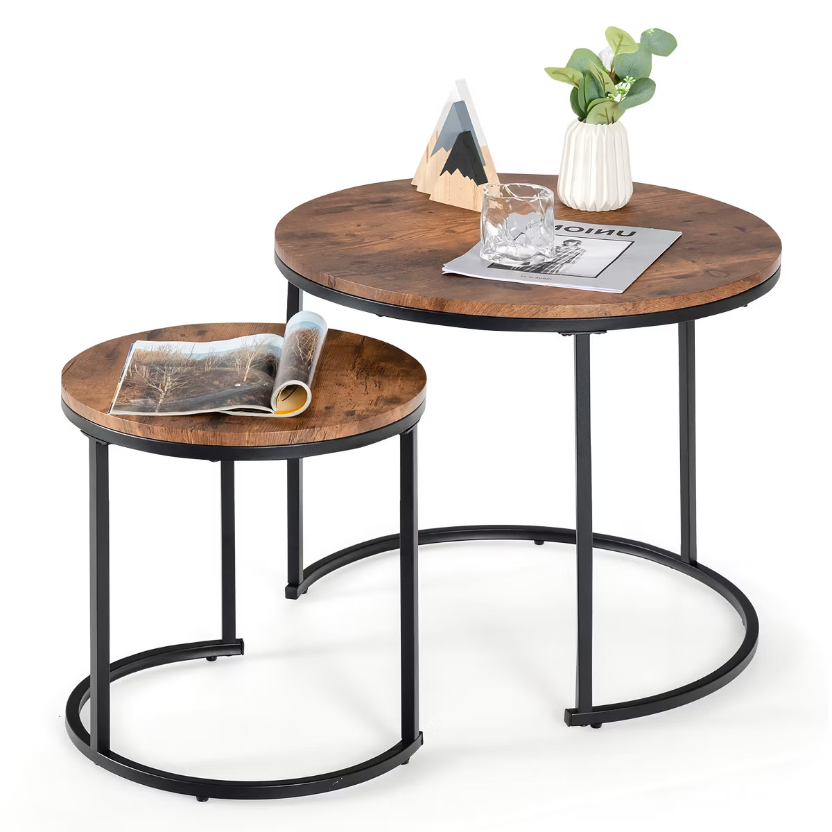 Costway Nesting Coffee Table Set of 2 for Balcony Living Room Modern Round Side Tables Rustic Bro... | Target