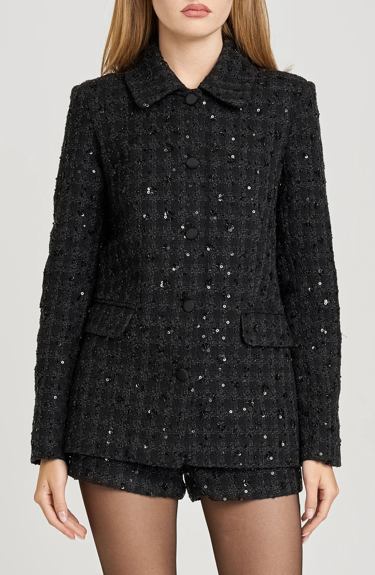 x Sara Walker Andie Sequin Tweed Jacket | Nordstrom