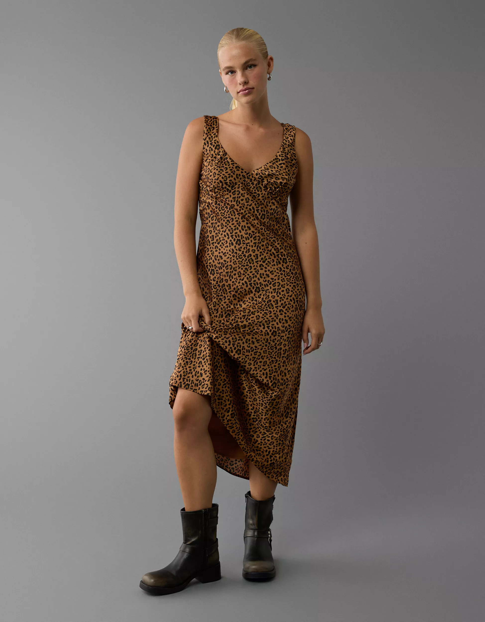 AE Leopard Midi Slip Dress | American Eagle Outfitters (US & CA)