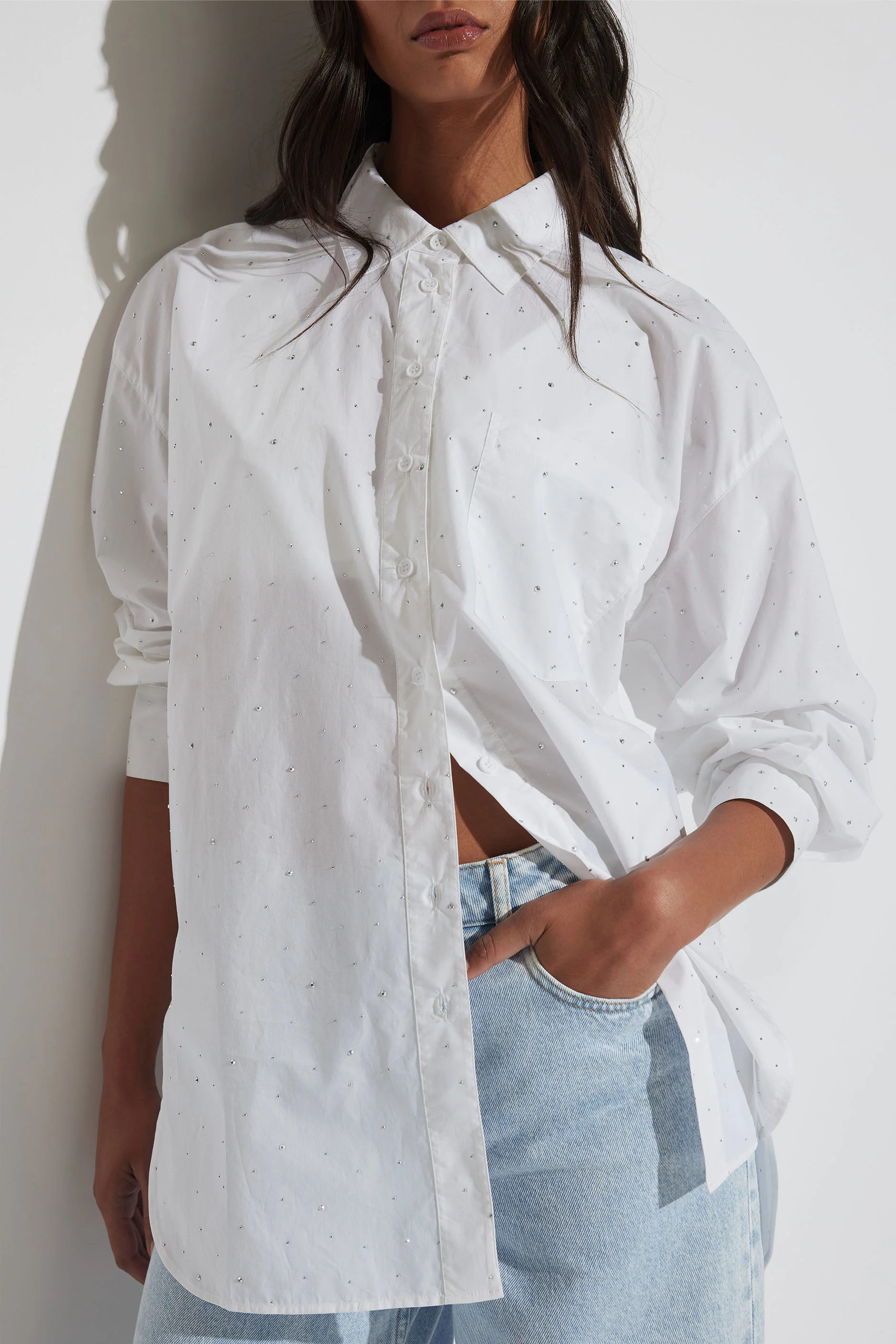 Ella Embellished Shirt - White | DECJUBA