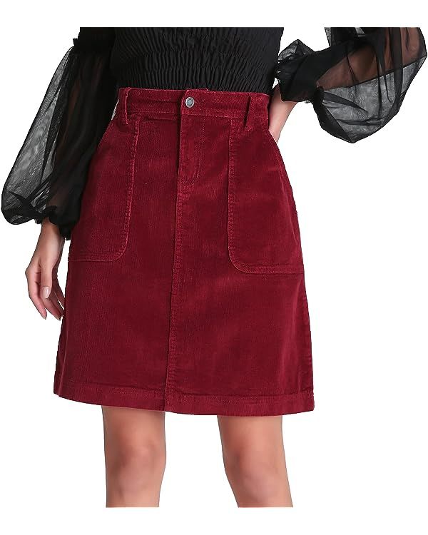 JEANIR Women's Low Stretch Denim A-Line Skirt 14 Pit Stretch Corduroy Knee Length Mid Skirt Mini ... | Amazon (US)