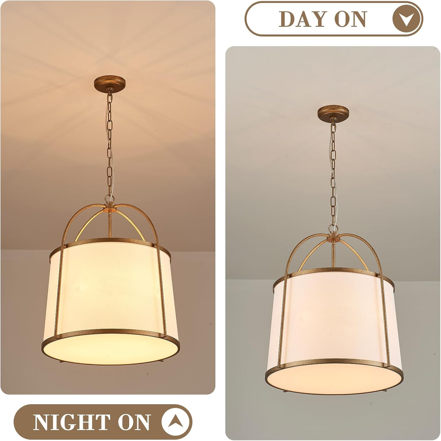 Rustic Modern Chandelier for Entryway, Dining Room Chandelier with Off-White Fabric Shade, Gold P... | Amazon (US)