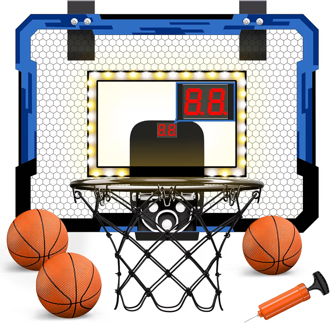QDRAGON Mini Basketball Hoop with Scoreboard/LED Light, Glow in The Dark Over The Door Basketball... | Amazon (US)