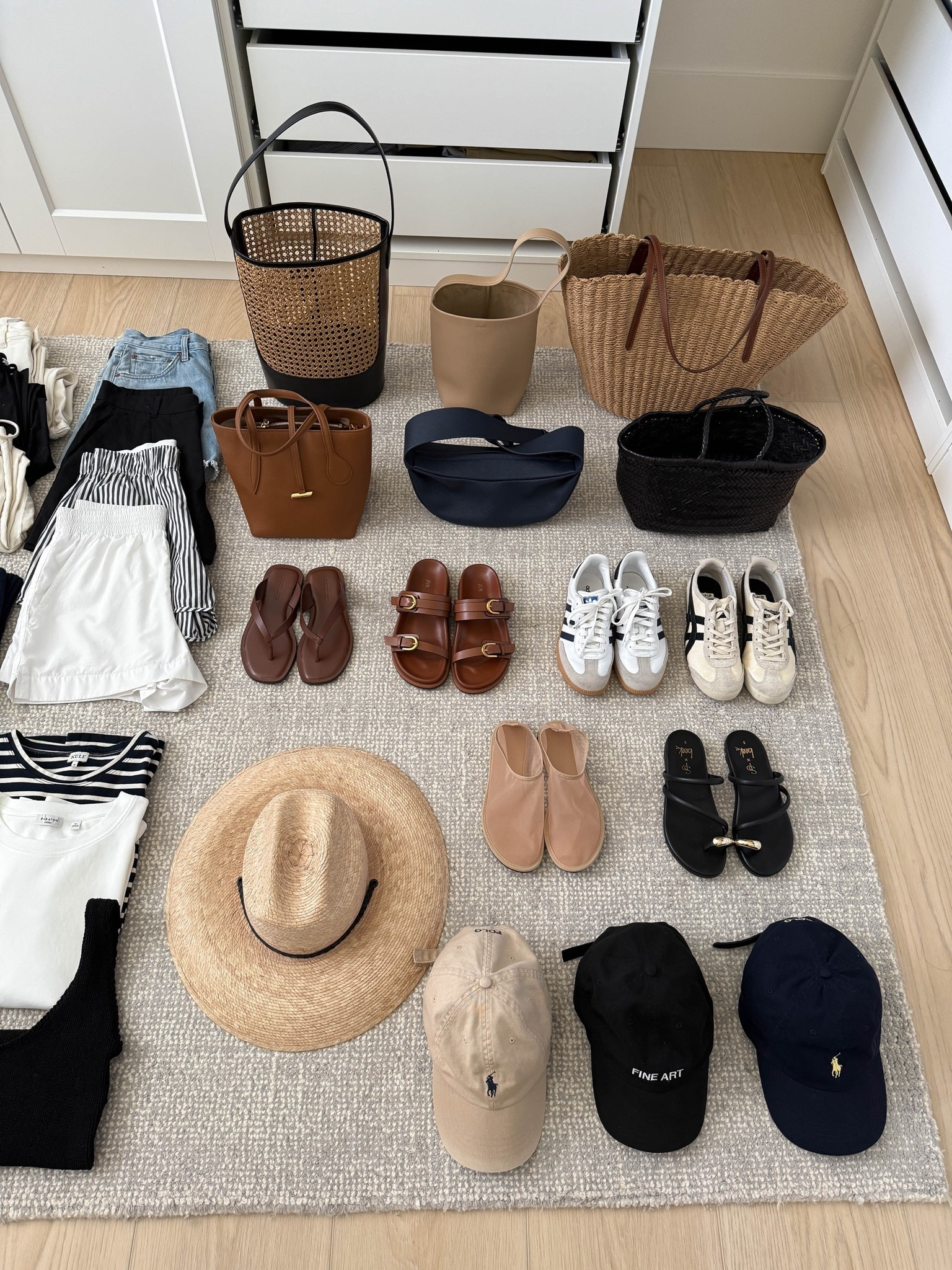 2026 Summer Capsule Wardrobe

Accessories + Shoes:

Polo Ralph Lauren hat beige
Polo Ralph Lauren hat navy
Outsider Supply hat
Lifftner tan bag
The Row beige tote small
Dragon Diffusion black triple jump small
J.Crew raffia tote
J.Crew black bucket bag
Amazon navy sling bag
Onitsuka Tiger Sneaker 4 mens. Run a half size big
adidas samba 4 mens. Run a half size big
Zara slides 5
Beek x Itsy Bitsy Indulgences sandals 5
Amazon mesh flats 5
Everlane leather flip flops 5

#LTKmomlife #LTKPetite