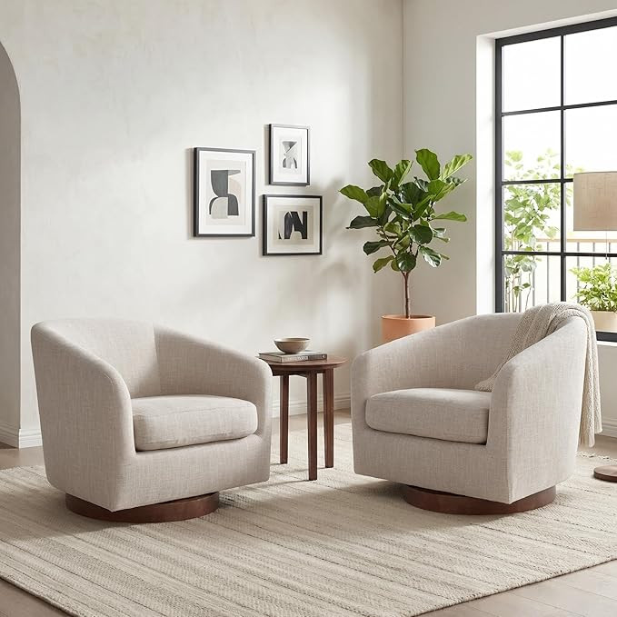 CHITA Swivel Accent Chair Set of 2, Wood Frame, Fully Assembled, Flax Beige | Amazon (US)