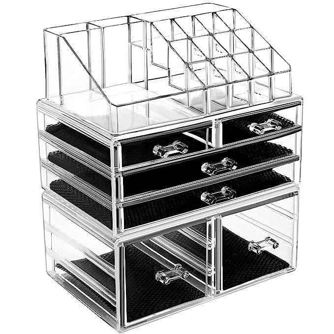 HBlife Makeup Organizer 3 Pieces Acrylic Cosmetic Storage Drawers and Jewelry Display Box, Clear | Amazon (US)