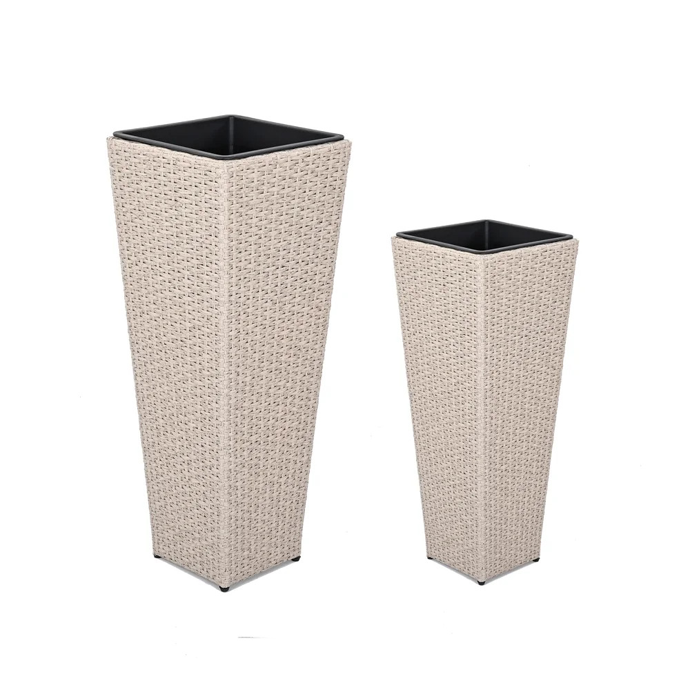 Outdoor PE Wicker Flower Pots, 2-Pcs Set (Set of 2) | Wayfair North America