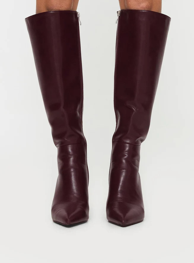 Harrie Knee High Boots Burgundy | Princess Polly US
