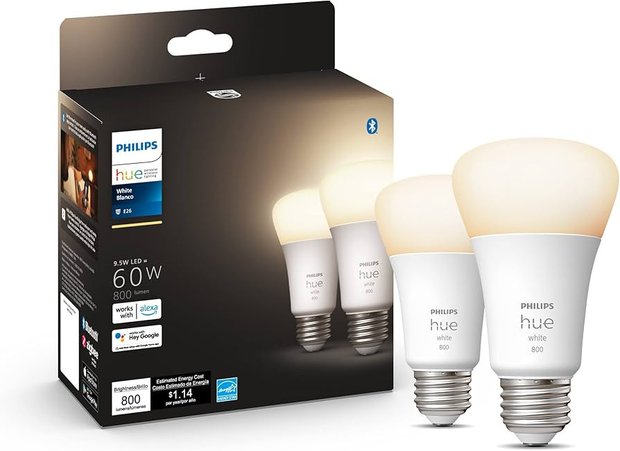 Philips Hue Smart 60W A19 LED Bulb - Soft Warm White Light - 2 Pack - 800LM - E26 - Indoor - Cont... | Amazon (US)