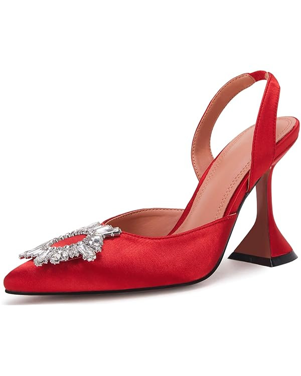 VETASTE Women's High Heel Crystal Slingback Pumps Pointed Toe Strappy Triangle Heeled Party Weddi... | Amazon (US)