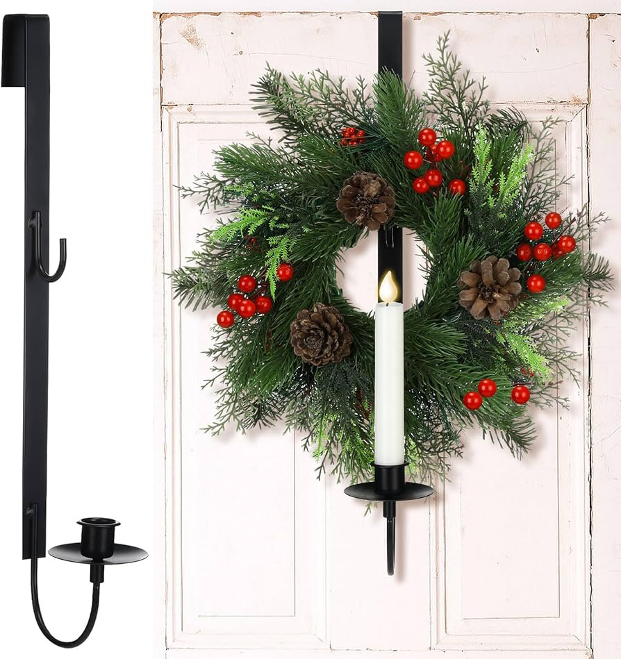 18 Inch Wreath Hanger with Candle Holder Metal Wall Electronic Candle Sconces Holder Black Wreath... | Amazon (US)