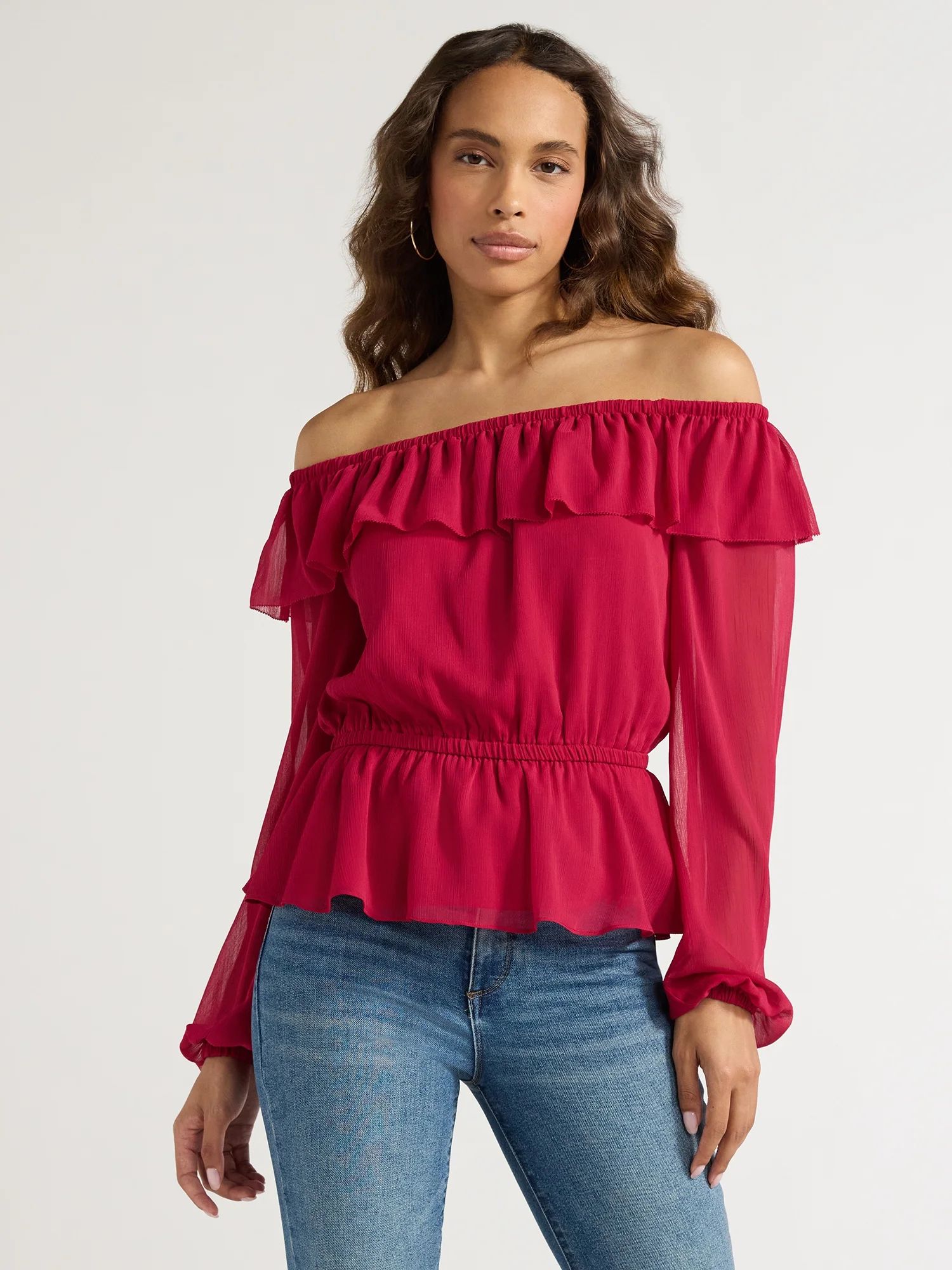 Sofia Jeans Women's and Women's Plus Off Shoulder Top with Long Sleeves, Sizes XS-5X - Walmart.co... | Walmart (US)