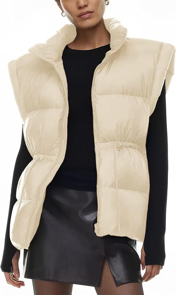 Womens Puffer Vest Stand Collar Quilted Zip Up Padded Gilet Puffy Sleeveless Jacket Bubble Vest | Amazon (US)