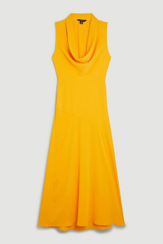 Cowl Neck Woven Crepe Midi Dress | Karen Millen US