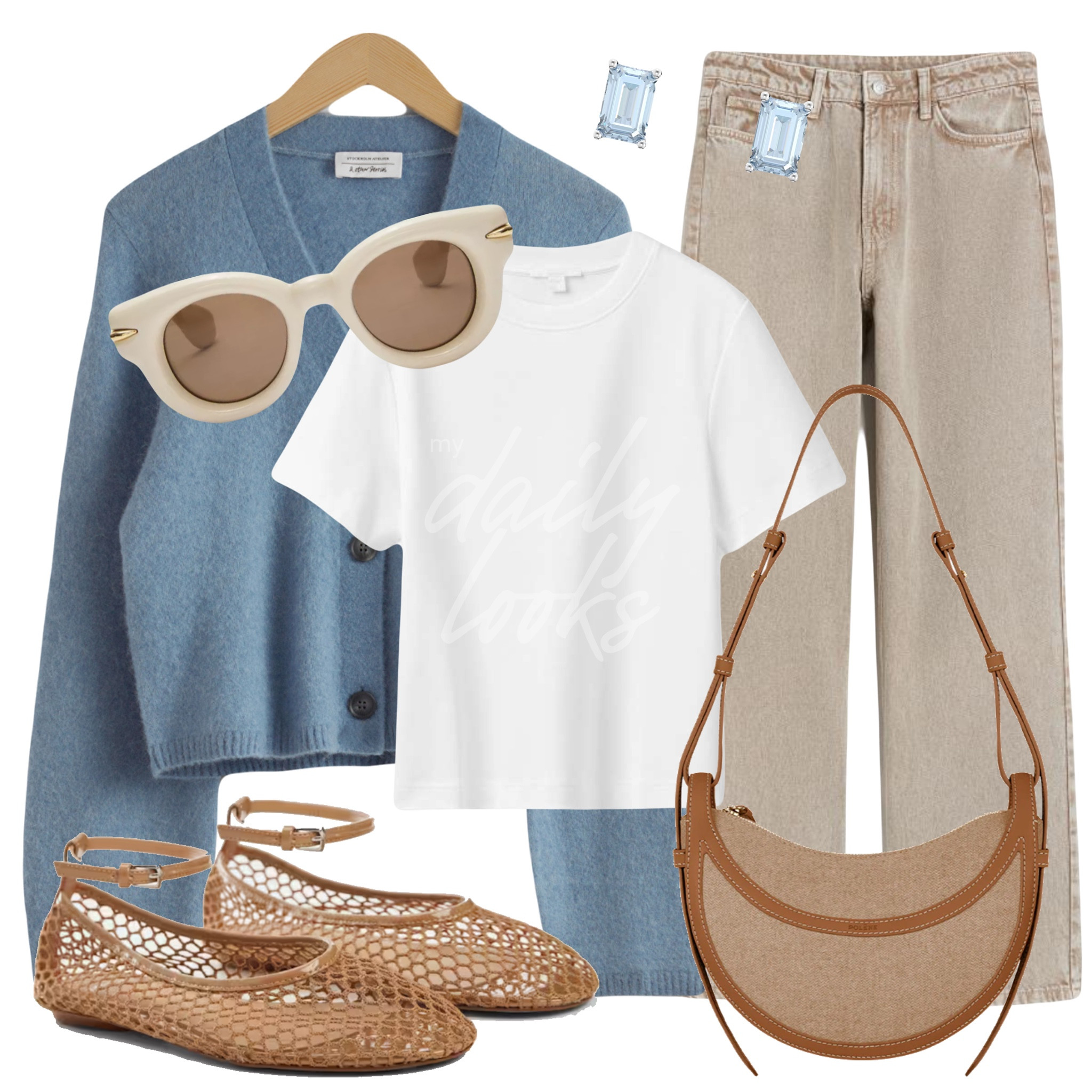 One of the Women’s Spring 2024 Fashion Trends is Ice Blue aka Baby Blue or Glacial Blue 🖤 Don’t wait too long to add it to your wardrobe. Blue knit cardigan, white cotton t-shirt, beige wide ultra high jeans, Mango beige mesh flats, Swarovski stud earrings, Etnia Barcelona sunglasses. Spring outfit, casual look, spring fashion, spring style, easy styling, outfit board, simple everyday look, chic & basic outfit, primavera.


#LTKSeasonal #LTKstyletip #LTKshoecrush