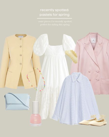 pastels for spring 🍧🤍

Pastel Colours, Butter Yellow, Pale Yellow, Pastel Green, Sage Green, Baby Pink Pastel Pink, Blazer, Jacket, Aligne, Anine Bing, Spring Dress, Midi Dress, Baby Blue, Pale Blue Shirt, Stripe Shirt, Ballet Flats, Ballerinas, Shoulder Bag.

#LTKfindsunder50 #LTKfindsunder100 #LTKSeasonal