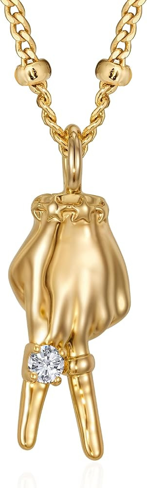 Fettero Dainty Gold Necklace for Women - 14K Gold Plated Hand Pendant Neckalces Gifts for Friends... | Amazon (US)