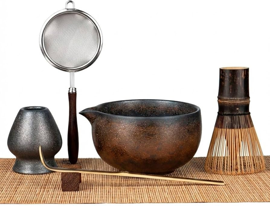 Matcha Whisk Set 7-Piece with Handmade Matcha Bowl & 100-Prong Purple Bamboo Whisk (Chasen), Comp... | Amazon (US)