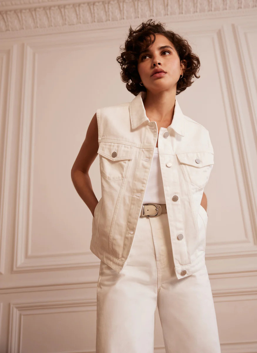 Cream Denim Waistcoat | Mint Velvet