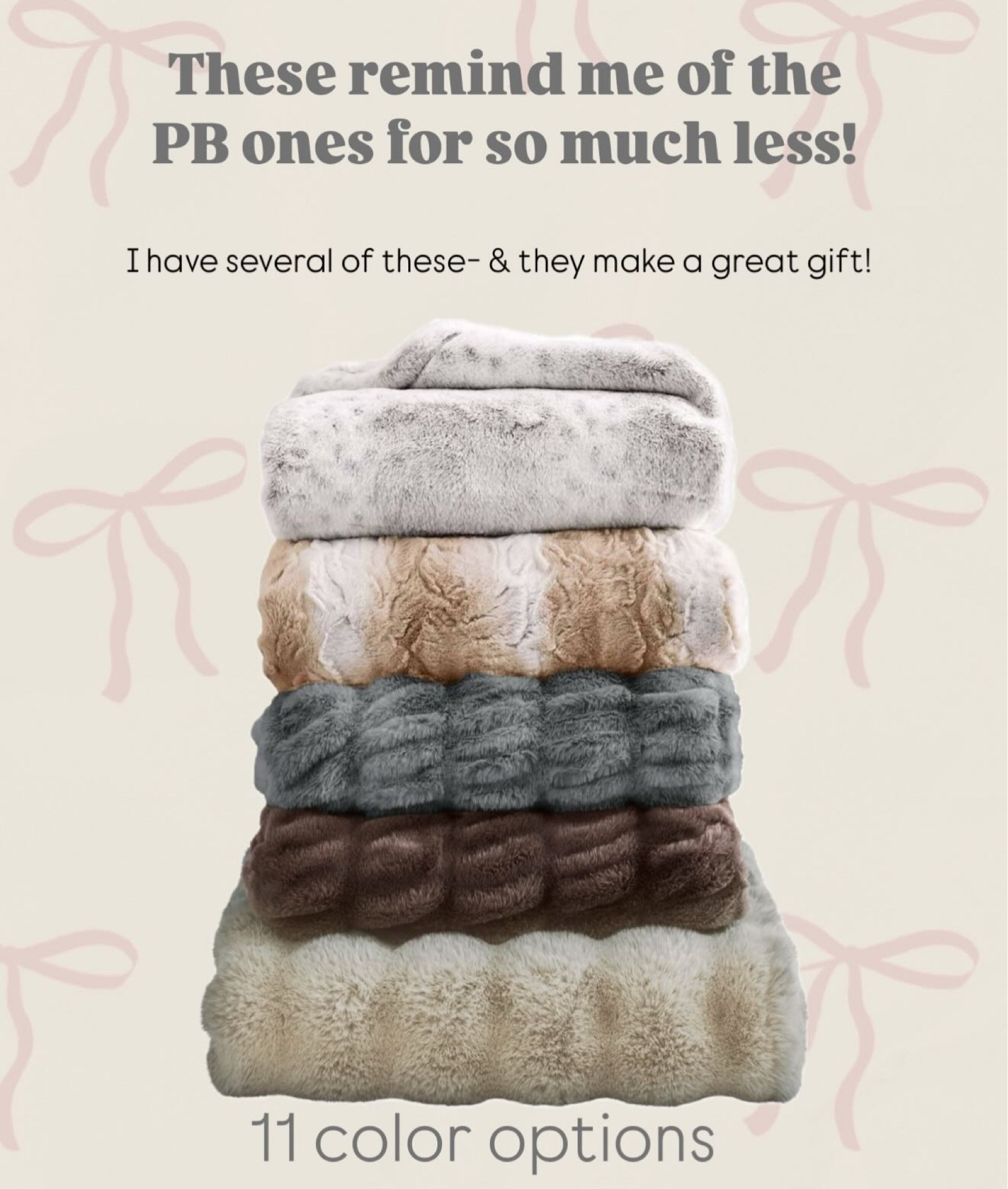 Faux fur throw blankets
11 color options 
Great gift idea under $25

#LTKSeasonal #LTKGiftGuide #LTKHome
