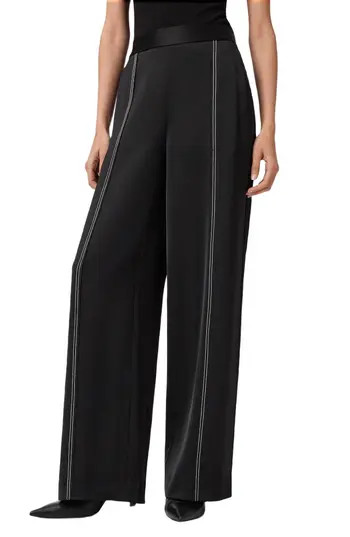 AllSaints Theah Topstitch Wide Leg Pants in Black at Nordstrom Rack, Size 0 Us / 4 Uk | Nordstrom Rack