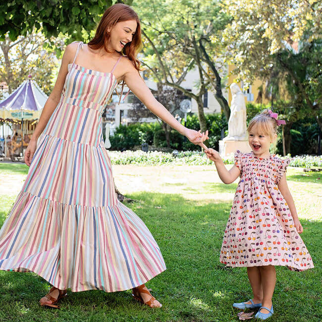 Pink Chicken | Women's Marilyn Dress, Multi Vintage Stripe (Stripes, Size Medium) | Maisonette | Maisonette