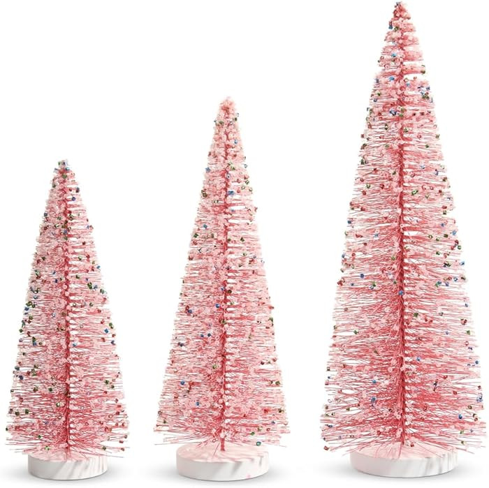 15" Pink Bottle Brush Trees with Sprinkles | Amazon (US)