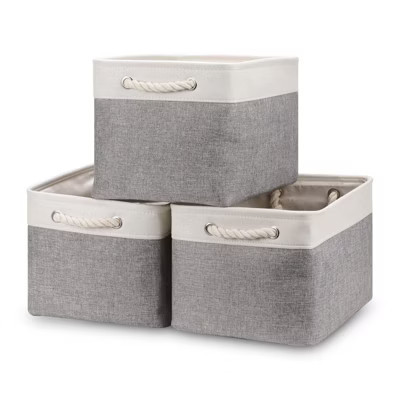 Itopfox Set of 3 Large Fabric Storage Baskets, Collapsible Canvas Bins for Organizing Closet, Nursery, Toys, Clothes, Shoes - White & Grey | Target