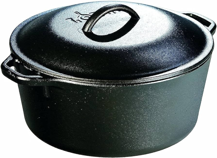 Lodge L8DOLKPLT Cast Iron Dutch Oven with Dual Handles, Pre-Seasoned, 5-Quart,Black | Amazon (US)