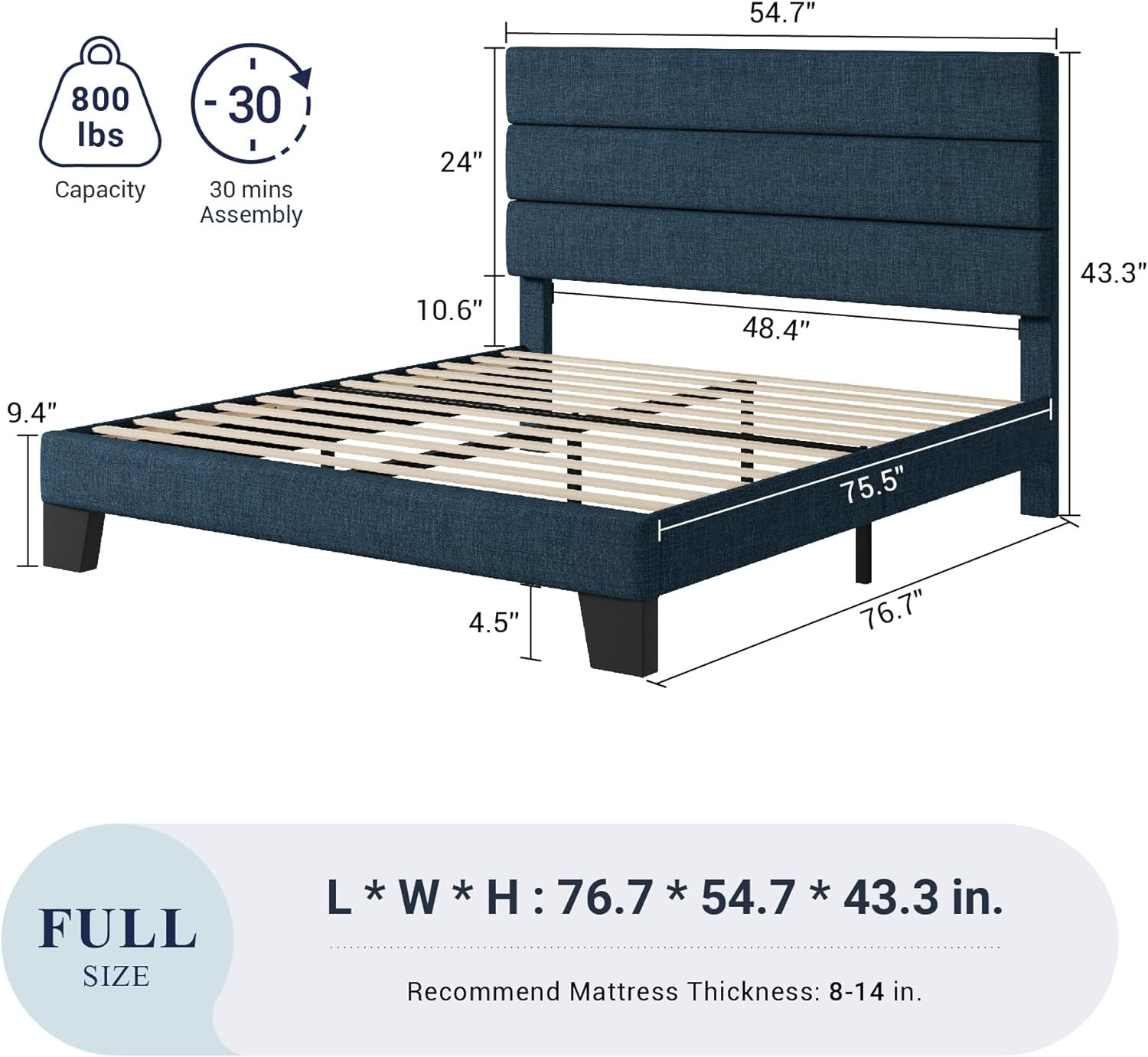 Allewie Full Size Platform Bed Frame with Fabric Upholstered Headboard and Wooden Slats Support, ... | Amazon (US)
