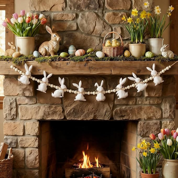 Easter Bunny Garland Decorations 39.4'' Cute Felt Bunny Hanging Decoration Spring Rabbit Garland ... | Amazon (US)