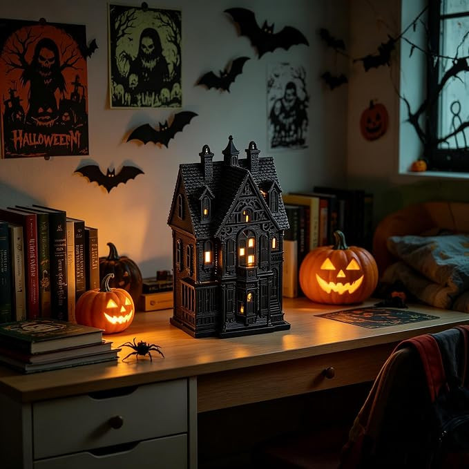 LED Light Up Halloween Haunted House Statue Halloween Village House Ornament for Spooky Party Hom... | Amazon (US)