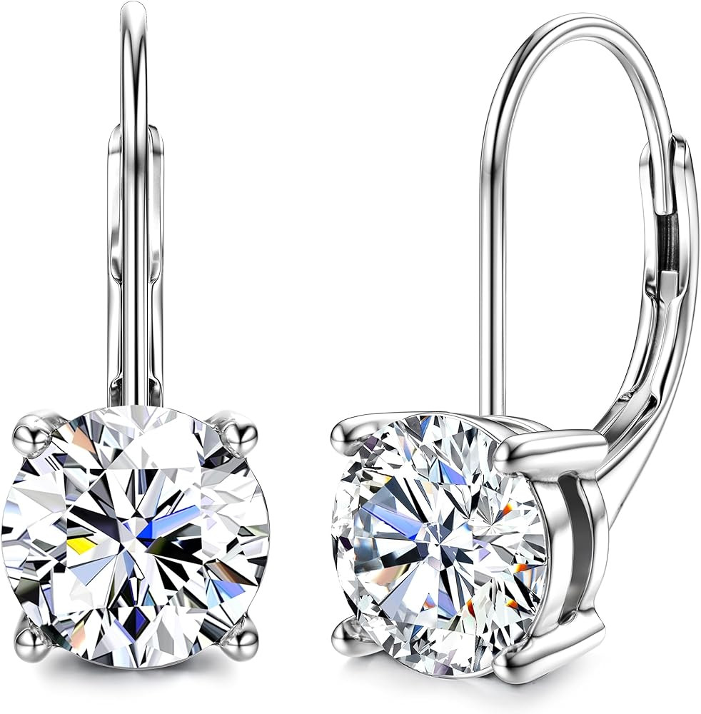 Moissanite Earrings,1.0ct-2.0ct D Color Brilliant Round Cut Earring 18K White Gold Plated Sterlin... | Amazon (US)