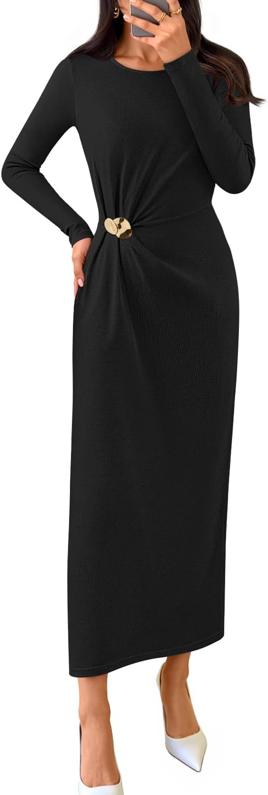 MEROKEETY Women's Fall Long Sleeve Bodycon Dresses Elegant Wedding Guest Cocktail Party Midi Maxi... | Amazon (US)