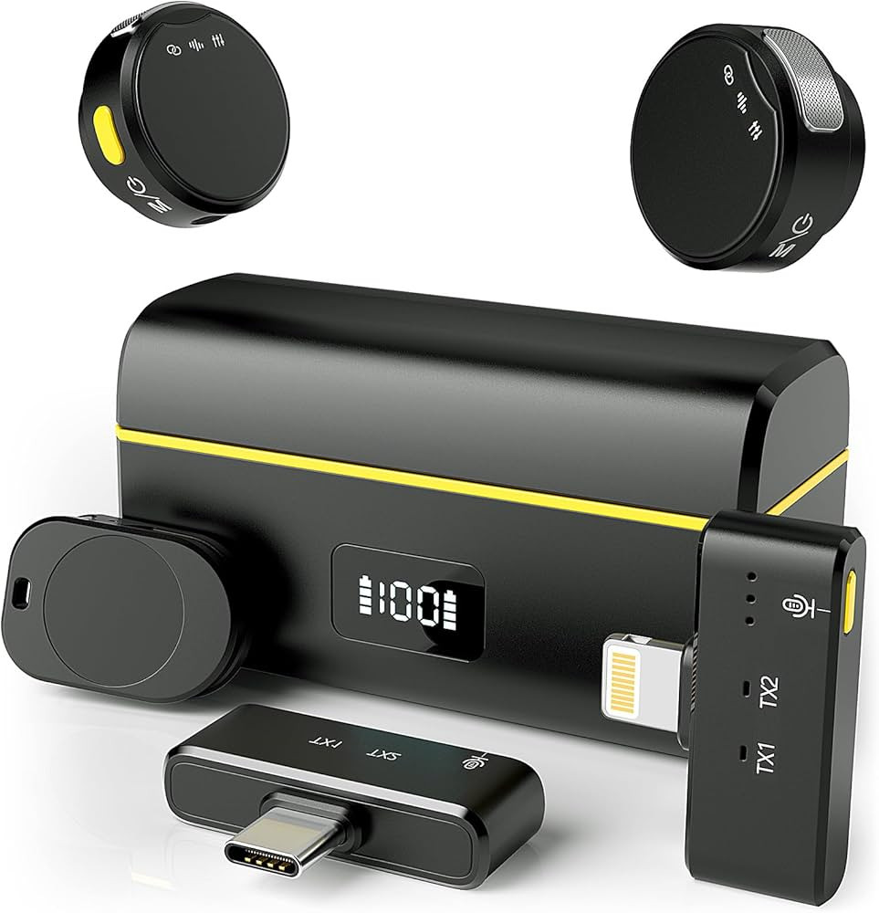 Wireless Lavalier Microphone for iPhone/Android with Lightning/USB C(2 TX+2 RX+Charging Case), Mi... | Amazon (US)