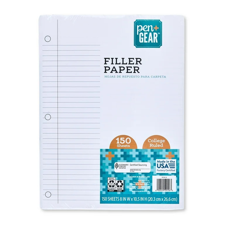 Pen+Gear 150ct Filler Paper College Ruled, 10.5 x 8, 59156 | Walmart (US)