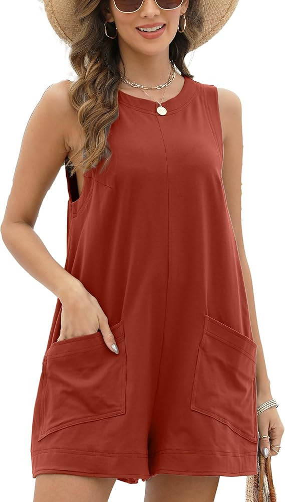 Womens Casual Rompers Overalls Shorts Summer Sleeveless Jumpsuits for Women Casual Shorts with Po... | Amazon (US)