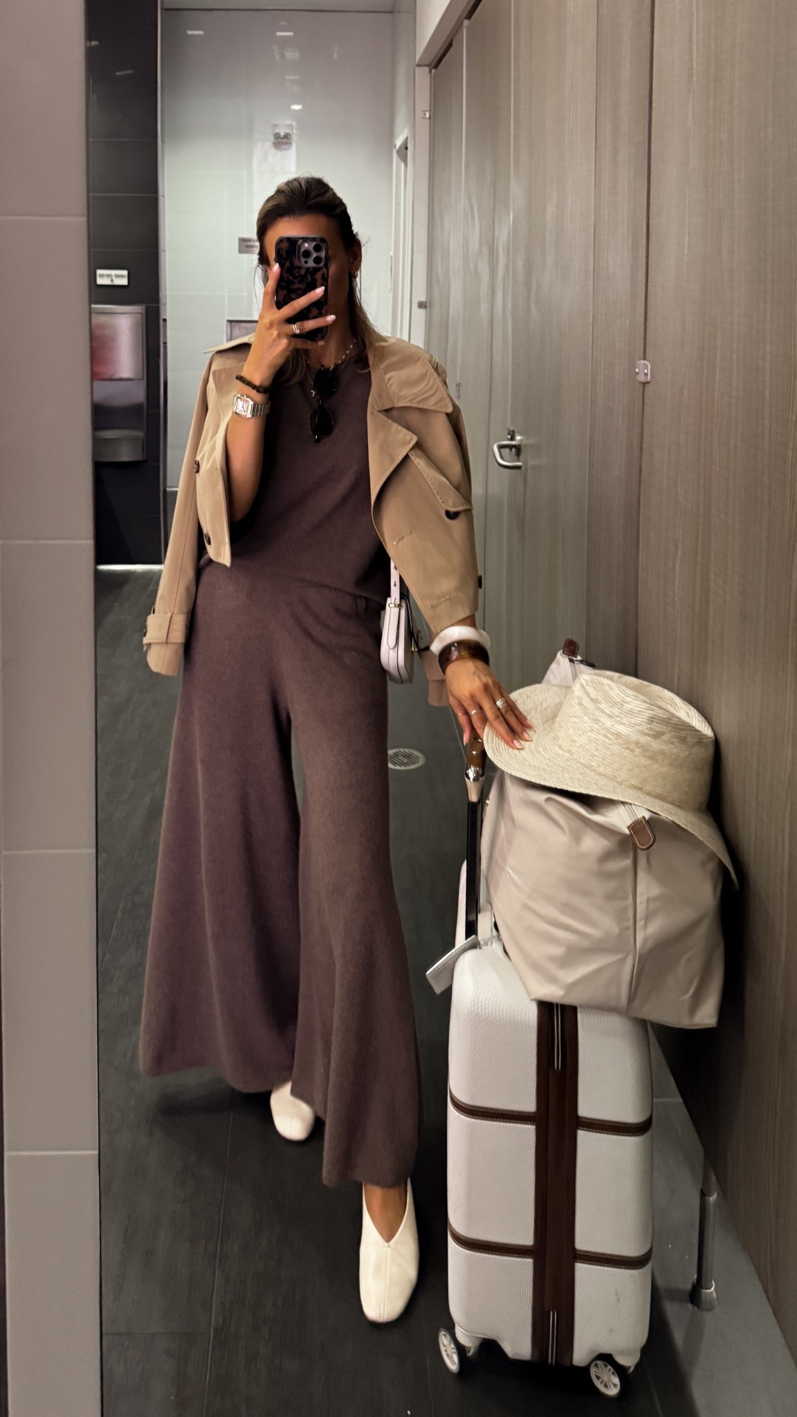 Put my cashmere set to test and it was a major hit! Had a few stop me to ask what material it was made of and even a guy asking if they made stuff like that for men! Haha size small, extra comfy! These flats are like walking in a cloud also! Tote is massive and bits so much, perfect as a carryon companion! 
Travel outfit 

#LTKItBag #LTKShoeCrush #LTKTravel