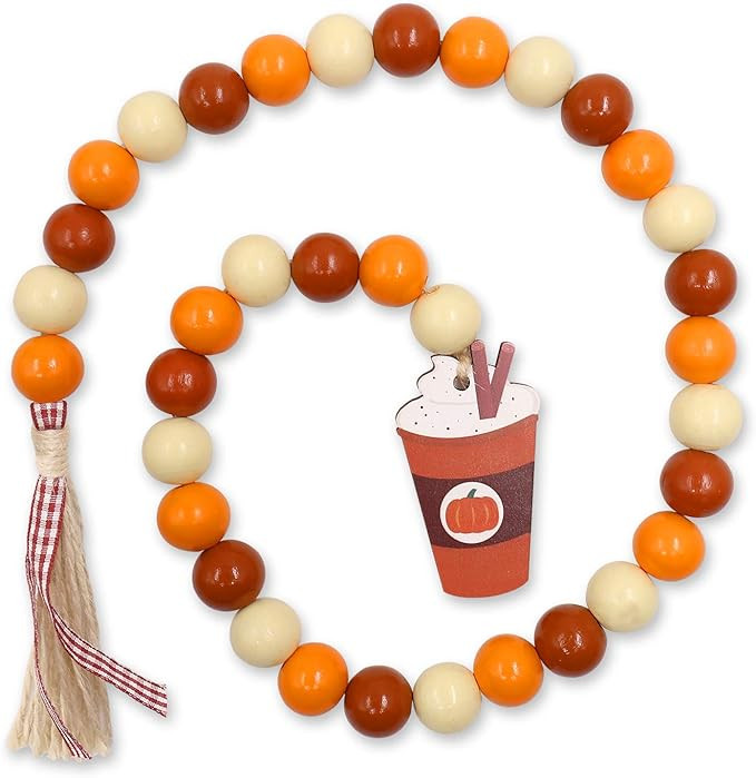 Huray Rayho Pumpkin Spice Wood Bead Garland Decorations Farmhouse Fall Rustic Wooden Beads Autumn... | Amazon (US)
