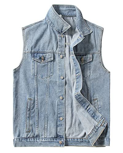 PRIJOUHE Men's Denim Vest Jean Vest Black Denim Motorcycle Black Blue Biker Plus Size Sleeveless | Amazon (US)