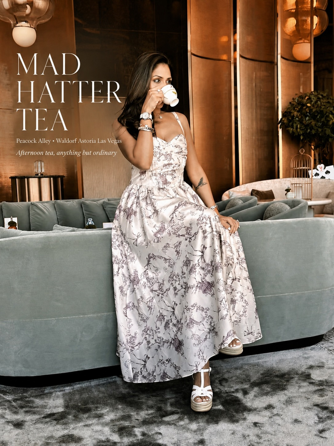 Afternoon tea, but make it effortlessly elegant ☕️🤍 A romantic printed dress paired with YSL sandals and a timeless Hermès bag — the perfect combination for a polished afternoon at the Waldorf Astoria. ✨ 

 #LTKvlog #LTKSeasonal #LTKTravel