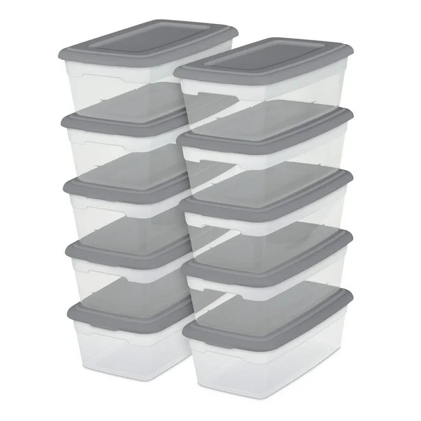 Sterilite Plastic Set of (10) 6 Qt. Storage Boxes Titanium - Walmart.com | Walmart (US)